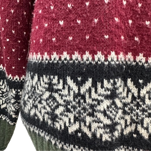 TALLY HO Vintage Burgundy & Olive Fair Isle Button Front Cardigan - Picture 4 of 9